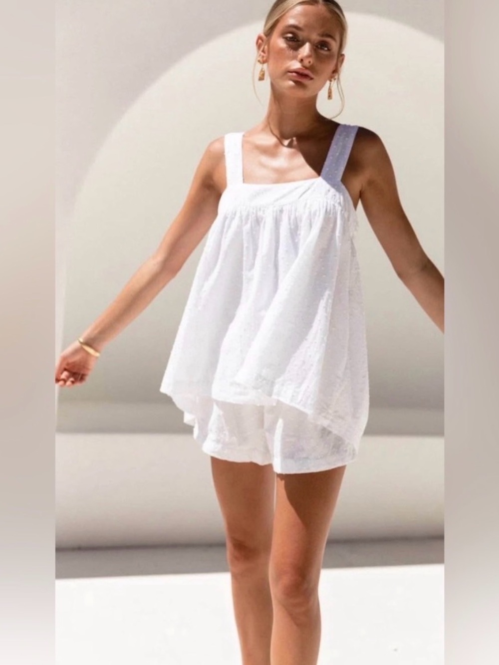 Piyama White Swiss Dot Cotton Suzie SHORTS Only Size Small